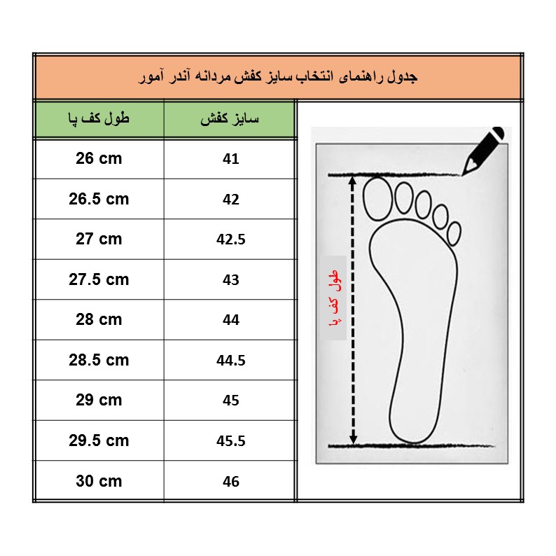 راهنمای سایز آندرآرمور